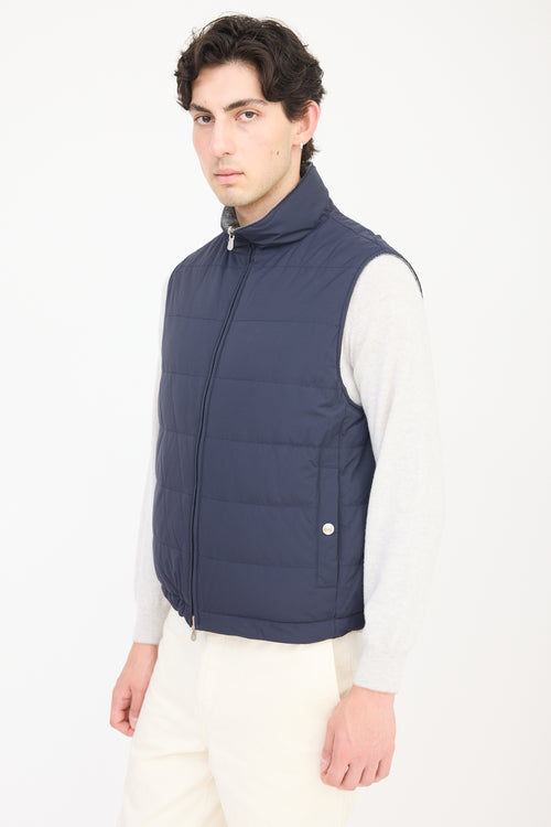 Brunello Cucinelli Navy 
Grey Wool Reversible Padded Vest