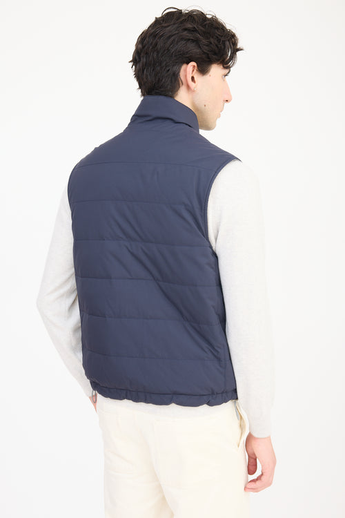 Brunello Cucinelli Navy 
Grey Wool Reversible Padded Vest