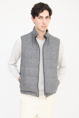 Brunello Cucinelli Navy 
Grey Wool Reversible Padded Vest