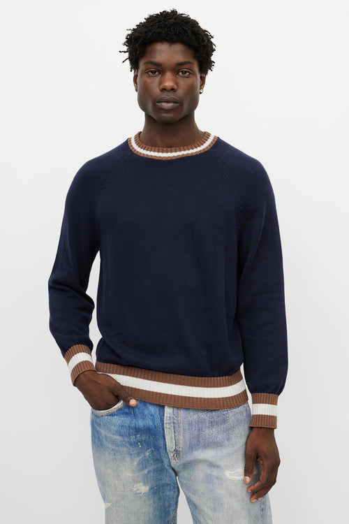 Brunello Cucinelli Navy 
Multicolour Striped Knit Sweater