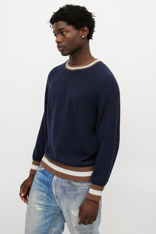 Brunello Cucinelli Navy 
Multicolour Striped Knit Sweater