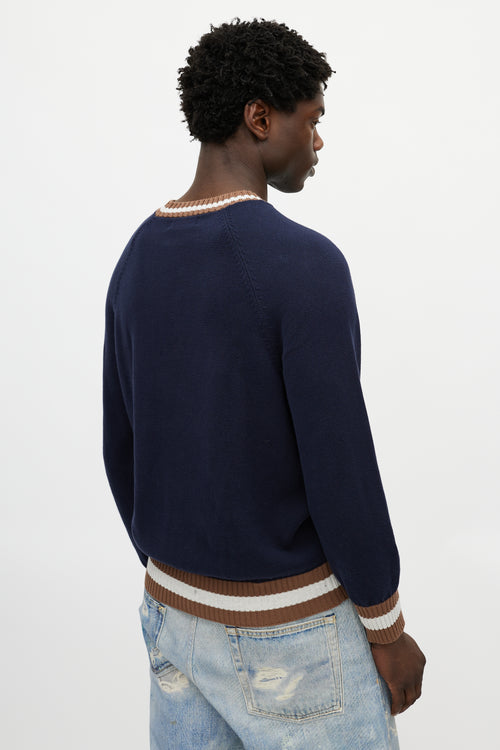 Brunello Cucinelli Navy 
Multicolour Striped Knit Sweater