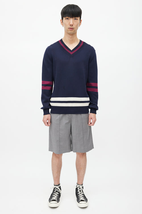 Brunello Cucinelli Navy 
Red Striped Knit Sweater