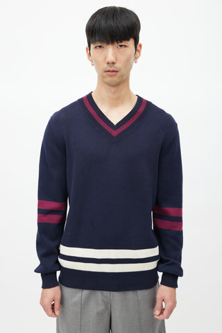 Brunello Cucinelli Navy 
Red Striped Knit Sweater