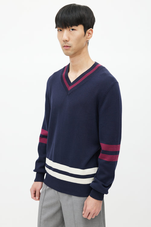 Brunello Cucinelli Navy 
Red Striped Knit Sweater