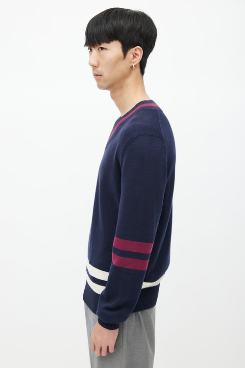 Brunello Cucinelli Navy 
Red Striped Knit Sweater