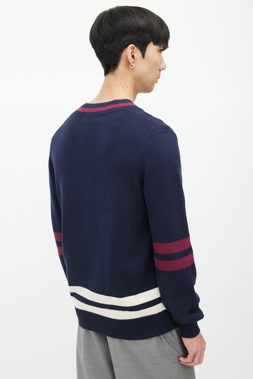 Brunello Cucinelli Navy 
Red Striped Knit Sweater