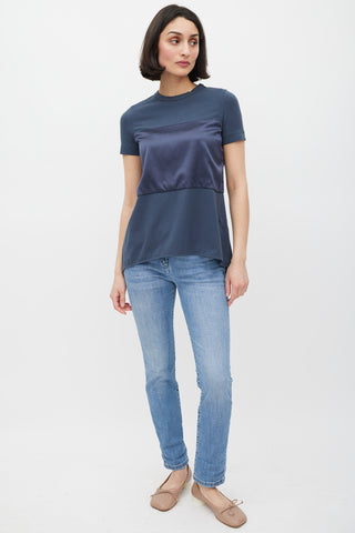 Brunello Cucinelli Navy Satin Panelled T-Shirt