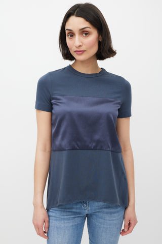 Brunello Cucinelli Navy Satin Panelled T-Shirt