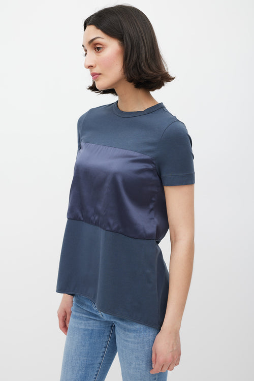 Brunello Cucinelli Navy Satin Panelled T-Shirt