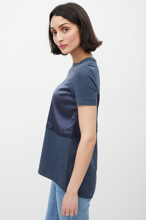 Brunello Cucinelli Navy Satin Panelled T-Shirt