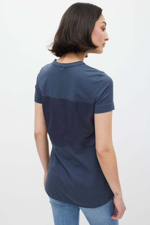 Brunello Cucinelli Navy Satin Panelled T-Shirt