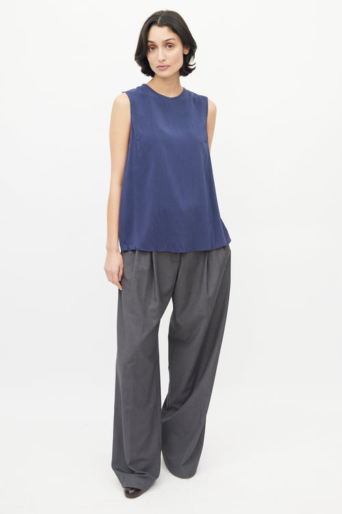 Brunello Cucinelli Navy Silk Monili Top