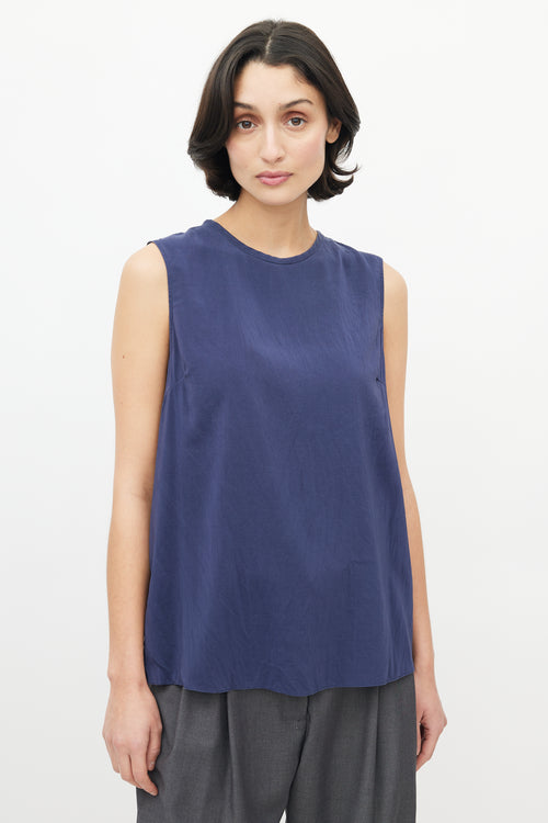 Brunello Cucinelli Navy Silk Monili Top