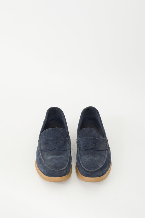 Brunello Cucinelli Navy Suede Penny Loafer