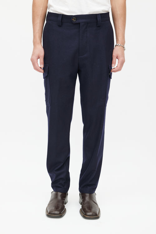 Brunello Cucinelli Navy Wool Cargo Trouser