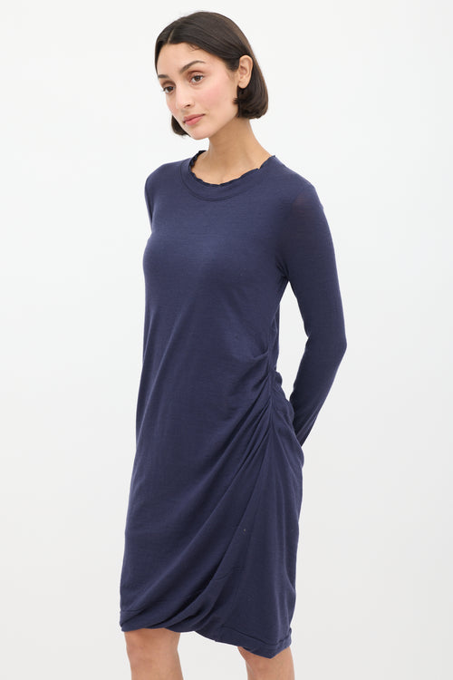 Brunello Cucinelli Navy Wool Gathered Dress