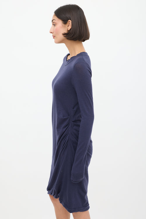 Brunello Cucinelli Navy Wool Gathered Dress