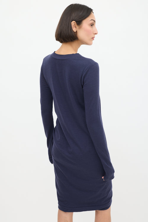 Brunello Cucinelli Navy Wool Gathered Dress