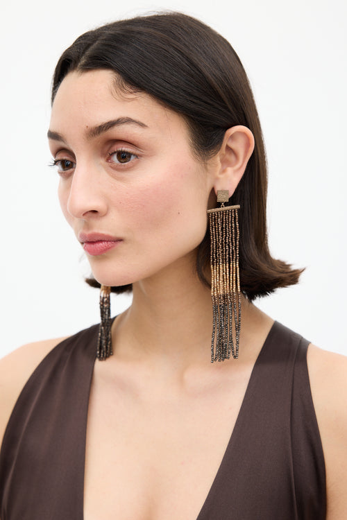 Brunello Cucinelli Silver 
Brown Monili 
Bead Fringe Earrings