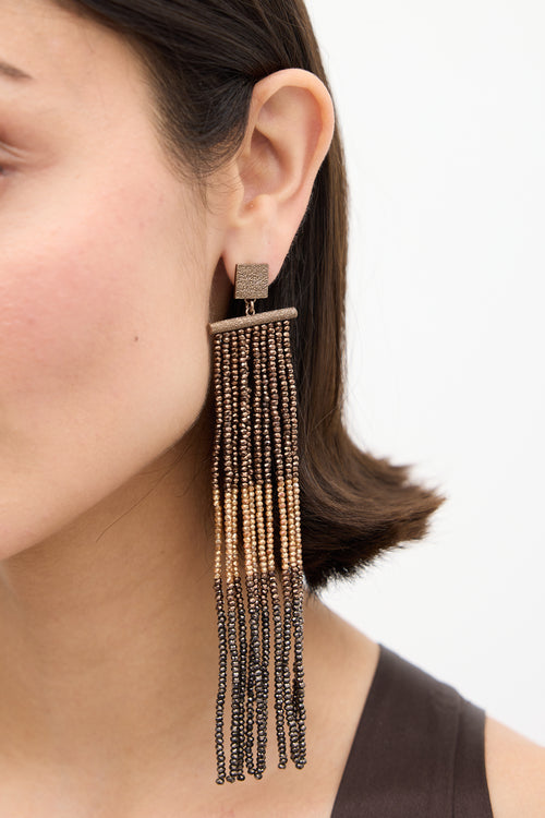 Brunello Cucinelli Silver 
Brown Monili 
Bead Fringe Earrings