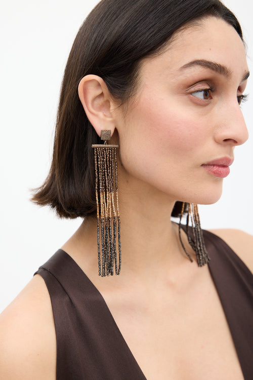 Brunello Cucinelli Silver 
Brown Monili 
Bead Fringe Earrings