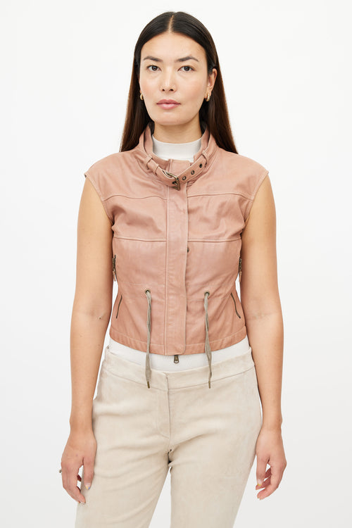 Brunello Cucinelli Pink Leather Sleeveless Vest