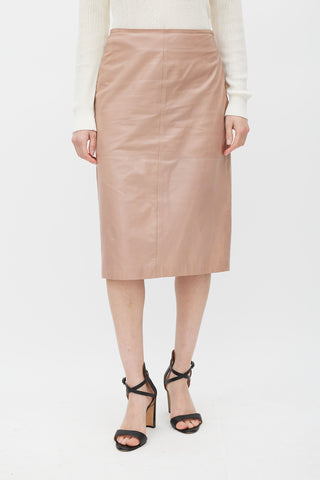 Brunello Cucinelli Pink Leather Slit Skirt