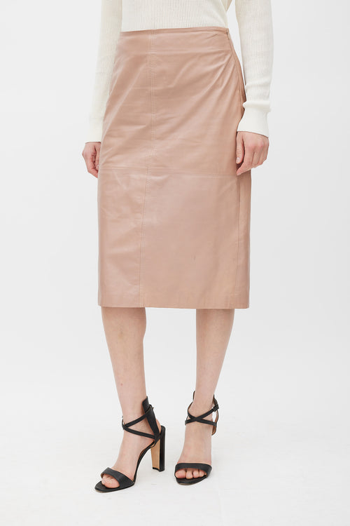 Brunello Cucinelli Pink Leather Slit Skirt