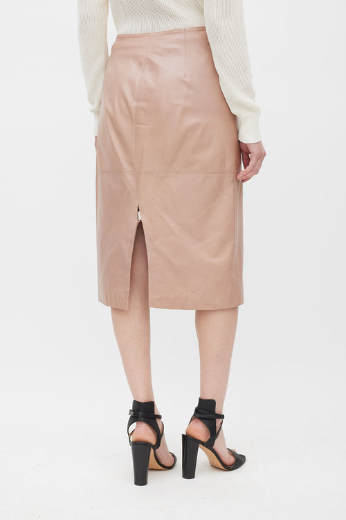 Brunello Cucinelli Pink Leather Slit Skirt