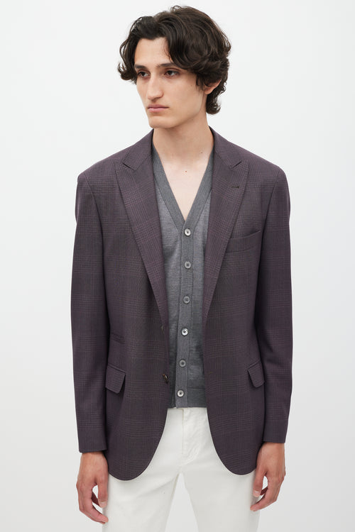 Brunello Cucinelli Purple Wool Plaid Blazer