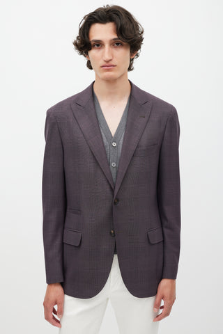 Brunello Cucinelli Purple Wool Plaid Blazer