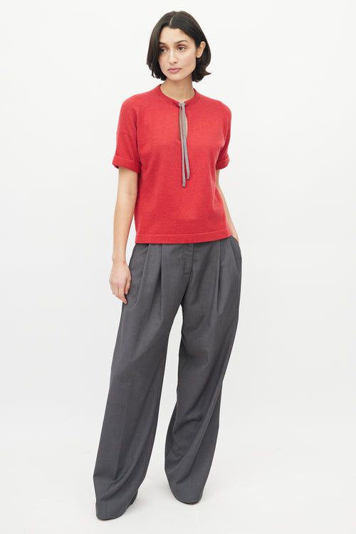 Brunello Cucinelli Red Cashmere Monili Knit Top