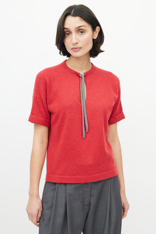 Brunello Cucinelli Red Cashmere Monili Knit Top