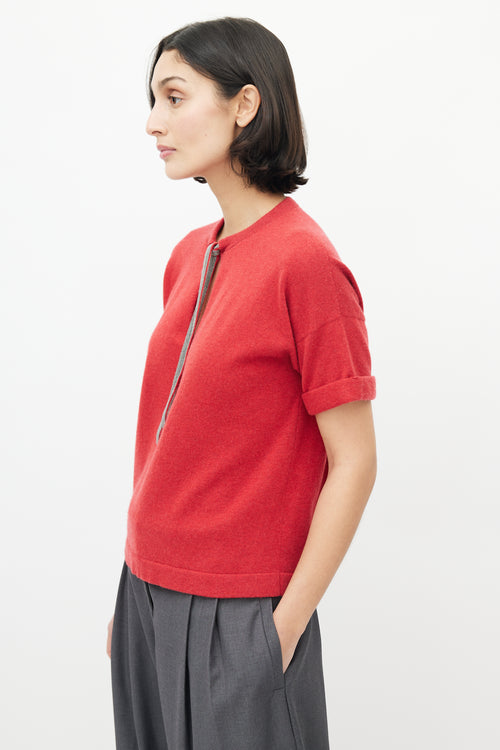 Brunello Cucinelli Red Cashmere Monili Knit Top