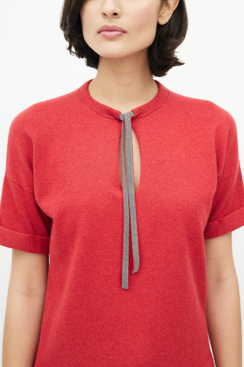 Brunello Cucinelli Red Cashmere Monili Knit Top