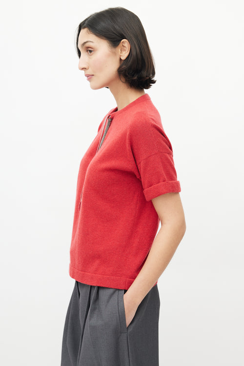 Brunello Cucinelli Red Cashmere Monili Knit Top