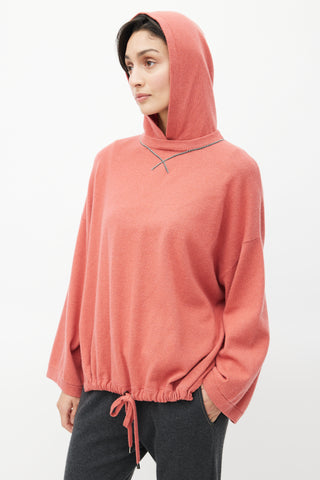 Brunello Cucinelli Red Cashmere 
Monili Trim Hoodie