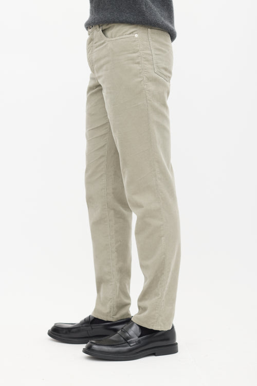 Brunello Cucinelli Sage Green Corduroy Embroidered Pant