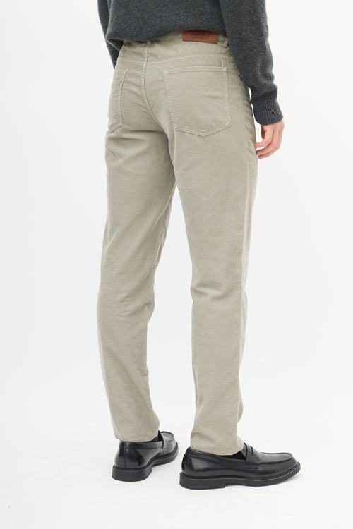 Brunello Cucinelli Sage Green Corduroy Embroidered Pant