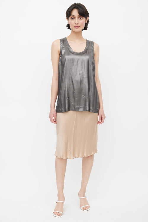 Brunello Cucinelli Dark Grey Metallic Silk Tank Top