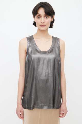 Brunello Cucinelli Dark Grey Metallic Silk Tank Top