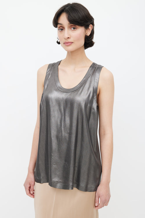 Brunello Cucinelli Dark Grey Metallic Silk Tank Top