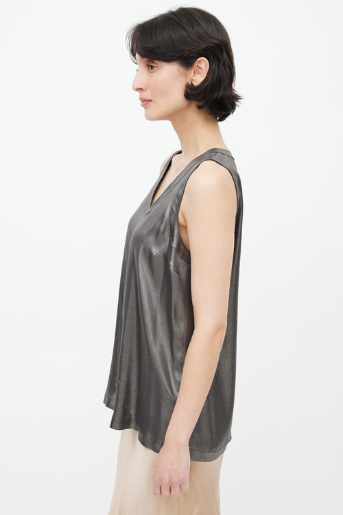 Brunello Cucinelli Dark Grey Metallic Silk Tank Top