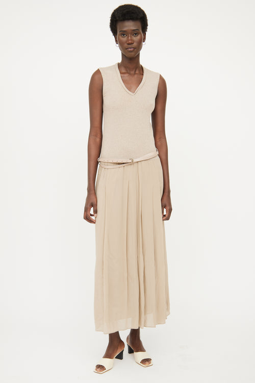 Taupe Silk Blend Maxi Dress Brunello Cucinelli