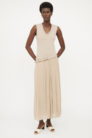 Taupe Silk Blend Maxi Dress Brunello Cucinelli