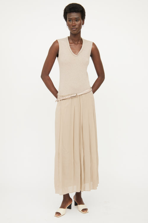 Taupe Silk Blend Maxi Dress Brunello Cucinelli