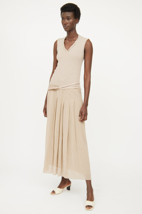 Taupe Silk Blend Maxi Dress Brunello Cucinelli