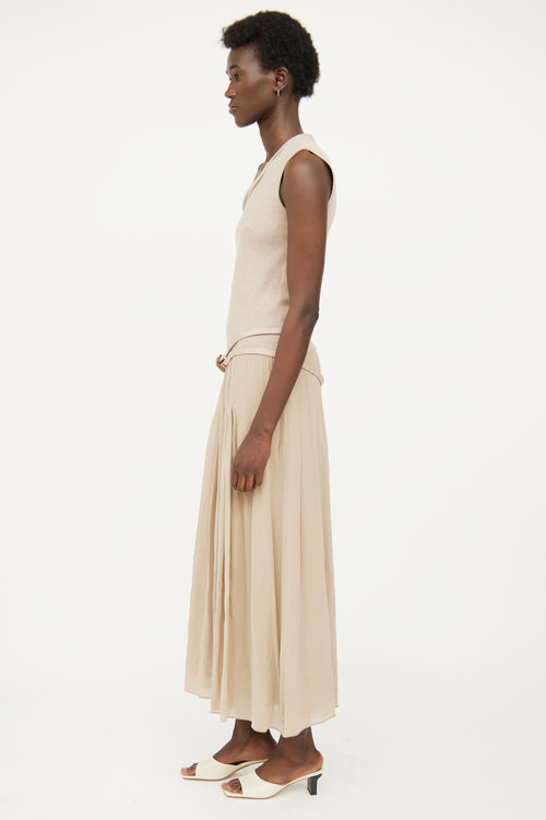 Taupe Silk Blend Maxi Dress Brunello Cucinelli