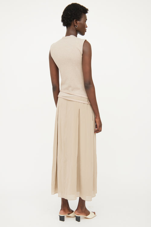 Taupe Silk Blend Maxi Dress Brunello Cucinelli